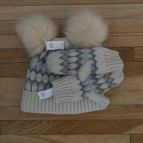 Cozy Knit Hat and Mittens Set with Pom Poms - Picture 1 of 5
